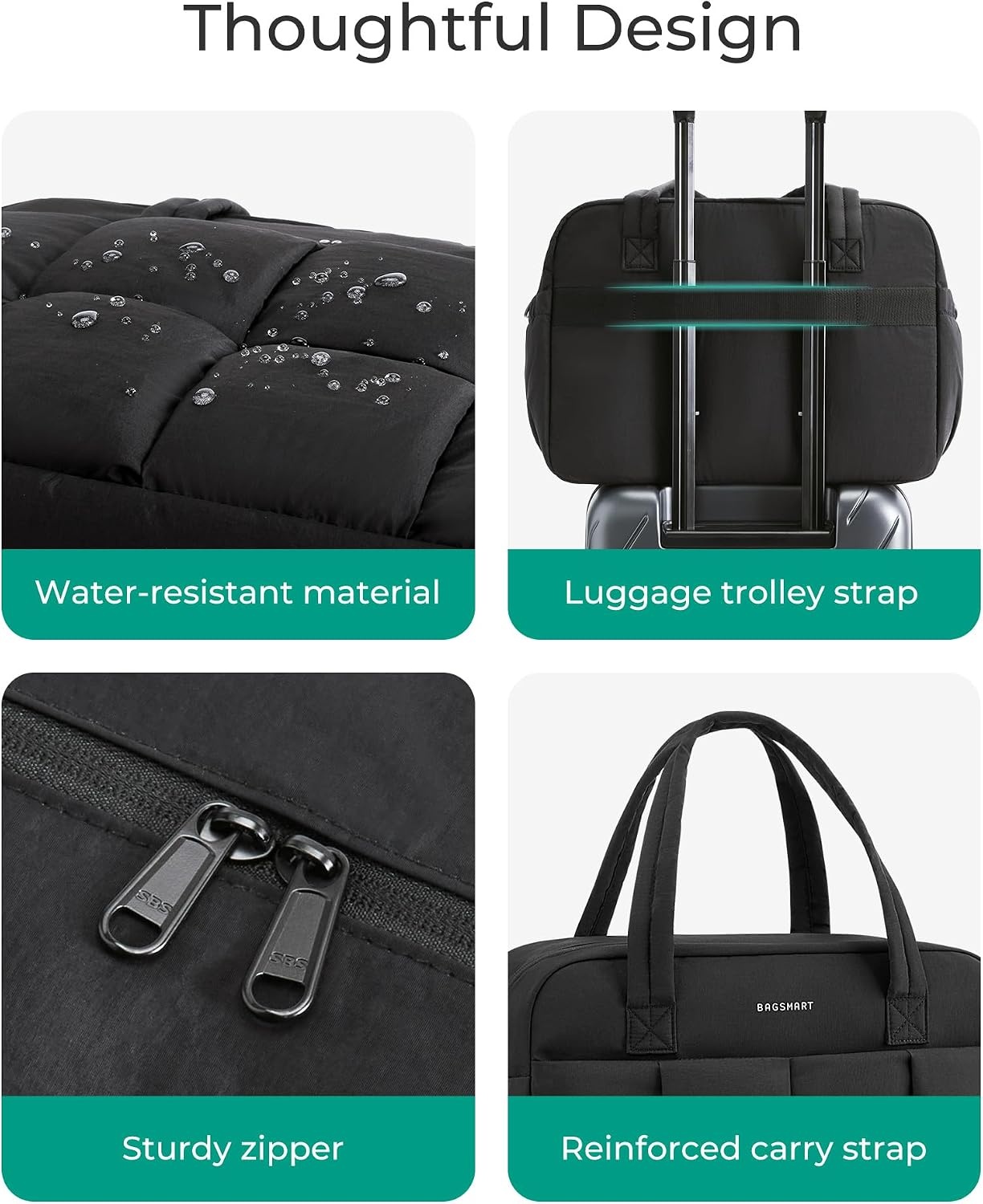 image:imageBAGSMART Gym Bag for Women Personal Item Puffer Duffle Bag Weekender Overnight Carry On Tote Handag for TravelBlack