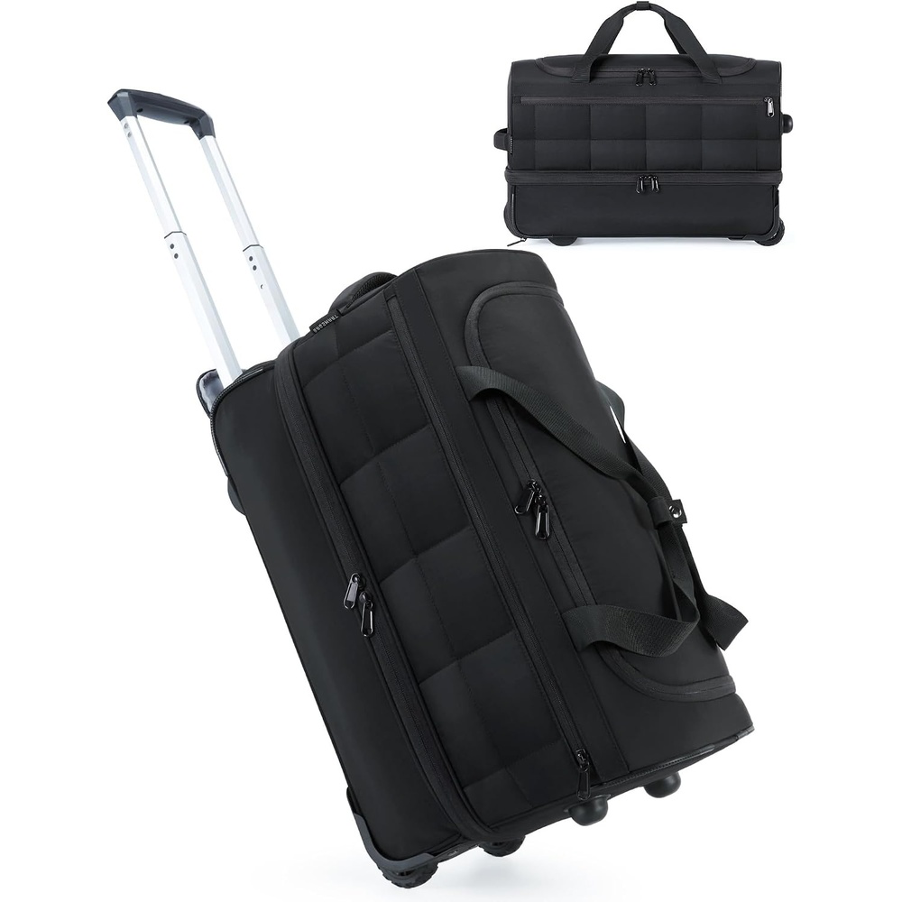 image:imageBAGSMART 42L Rolling Duffle Bag with Wheels Carry On Bag Duffel Bag for Travel Wet Pocket Duffle Bag with Wheels and Handle BeigeCharcoal
