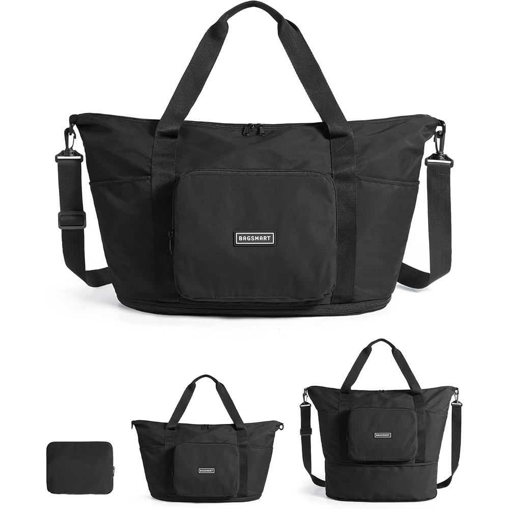 image:imageBAGSMART Foldable Travel Bag 37L Expandable Personal Item Bag BlackBlack