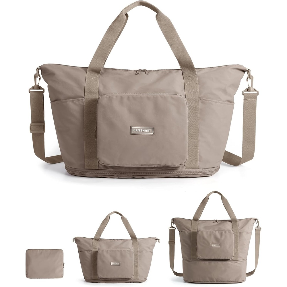 image:imageBAGSMART Foldable Travel Bag 37L Expandable Personal Item Bag BlackCamel