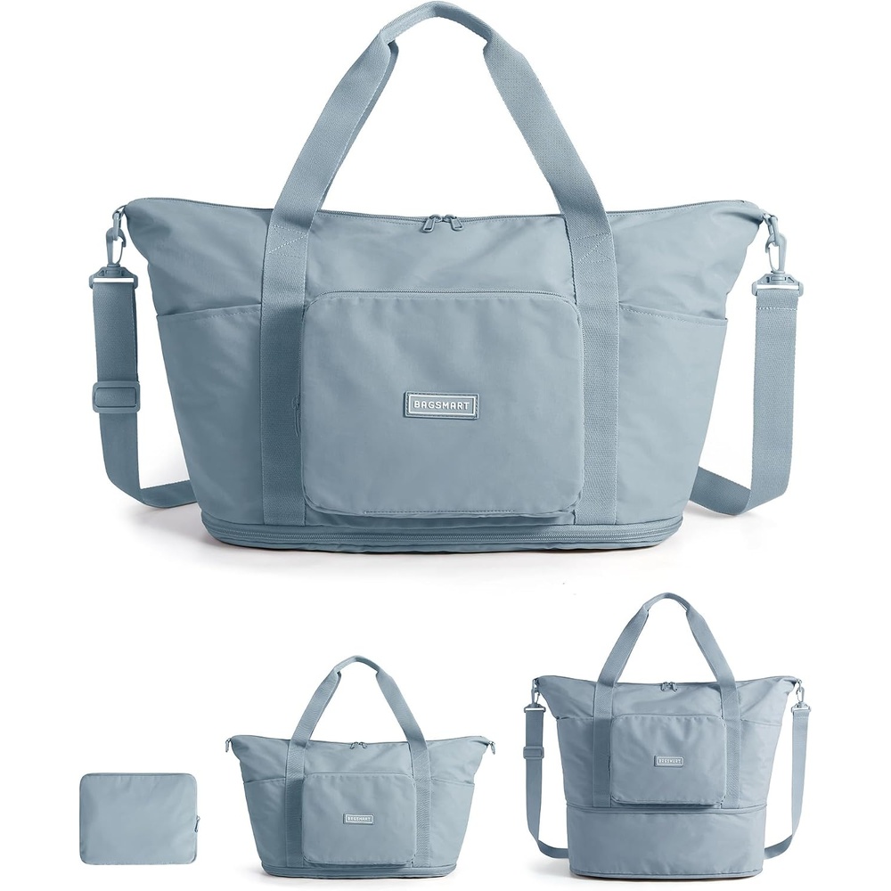 image:imageBAGSMART Foldable Travel Bag 37L Expandable Personal Item Bag BlackFrench Blue