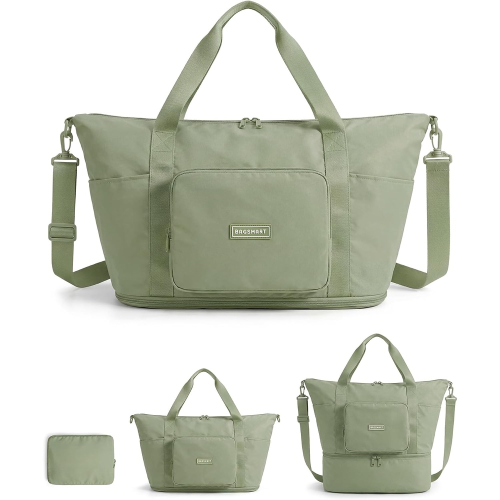 image:imageBAGSMART Foldable Travel Bag 37L Expandable Personal Item Bag BlackGrayish green