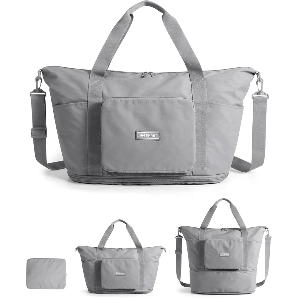 image:imageBAGSMART Foldable Travel Bag 37L Expandable Personal Item Bag BlackGrey