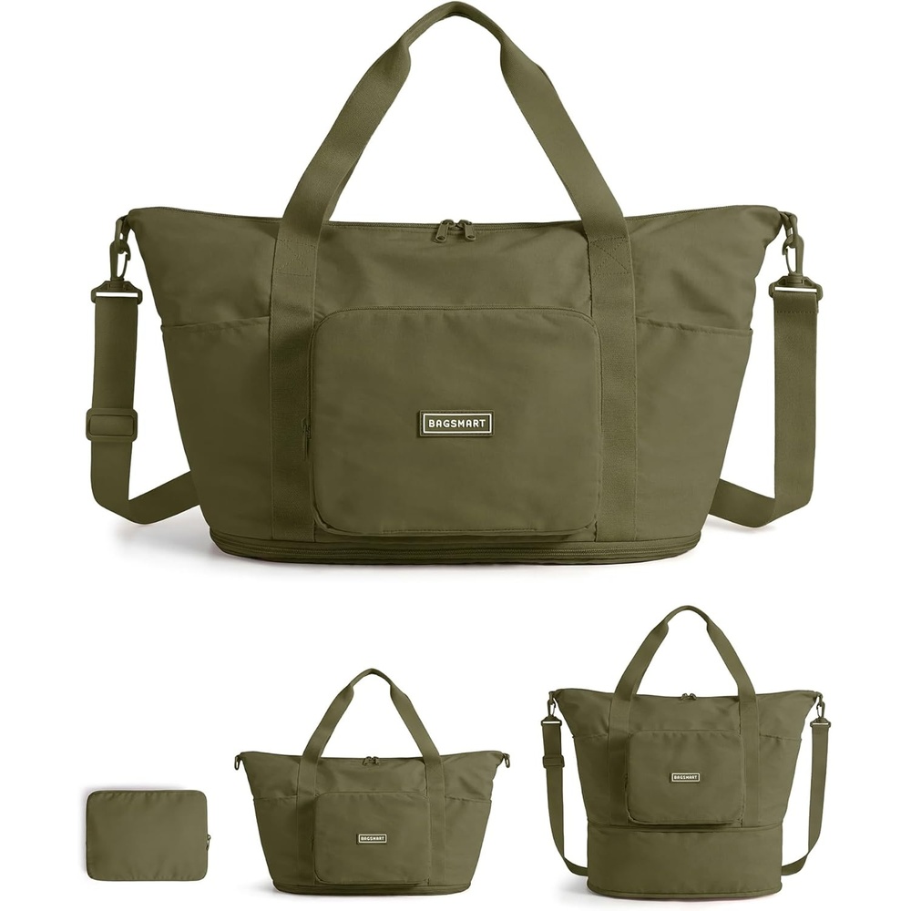 image:imageBAGSMART Foldable Travel Bag 37L Expandable Personal Item Bag BlackKelp green