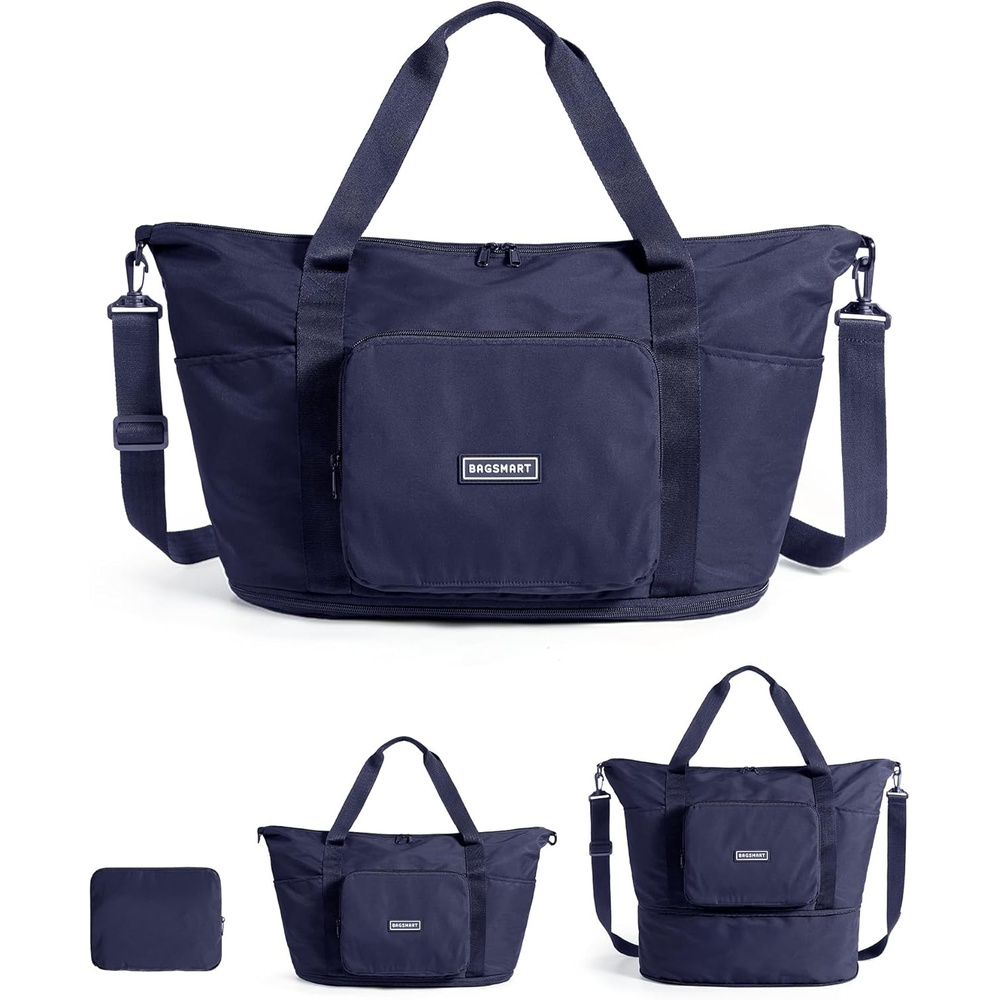 image:imageBAGSMART Foldable Travel Bag 37L Expandable Personal Item Bag BlackNavy Blue