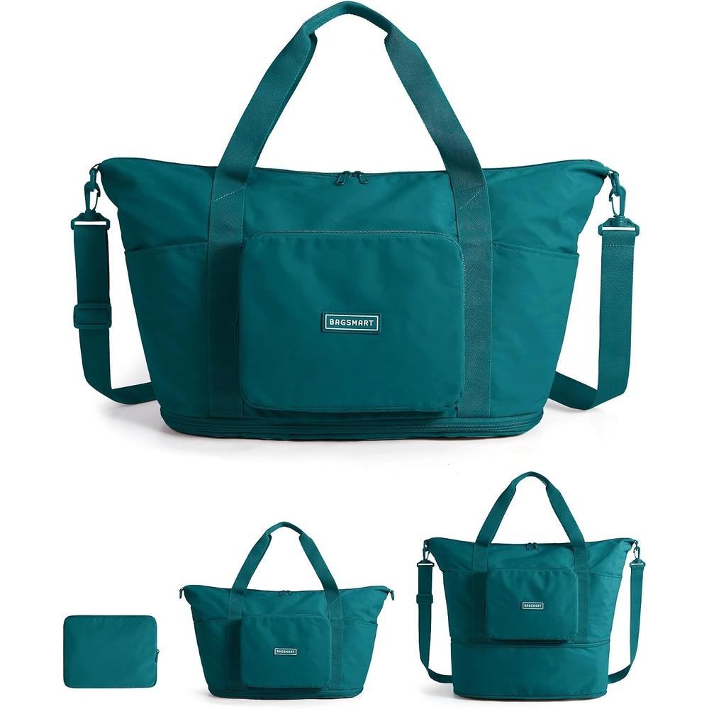 image:imageBAGSMART Foldable Travel Bag 37L Expandable Personal Item Bag BlackTeal