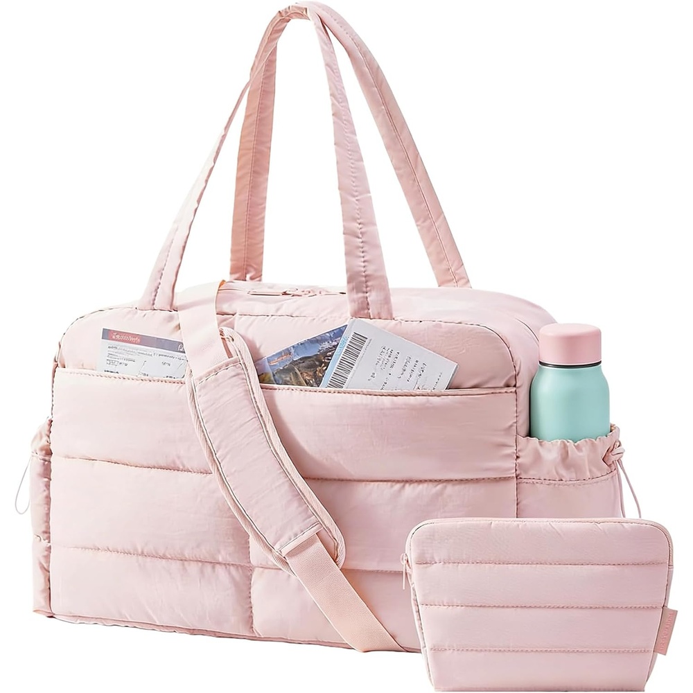 image:imageBAGSMART Gym Bag for Women 2PC Puffer Travel Duffle Bag Carry On Tote BagBaby Pink