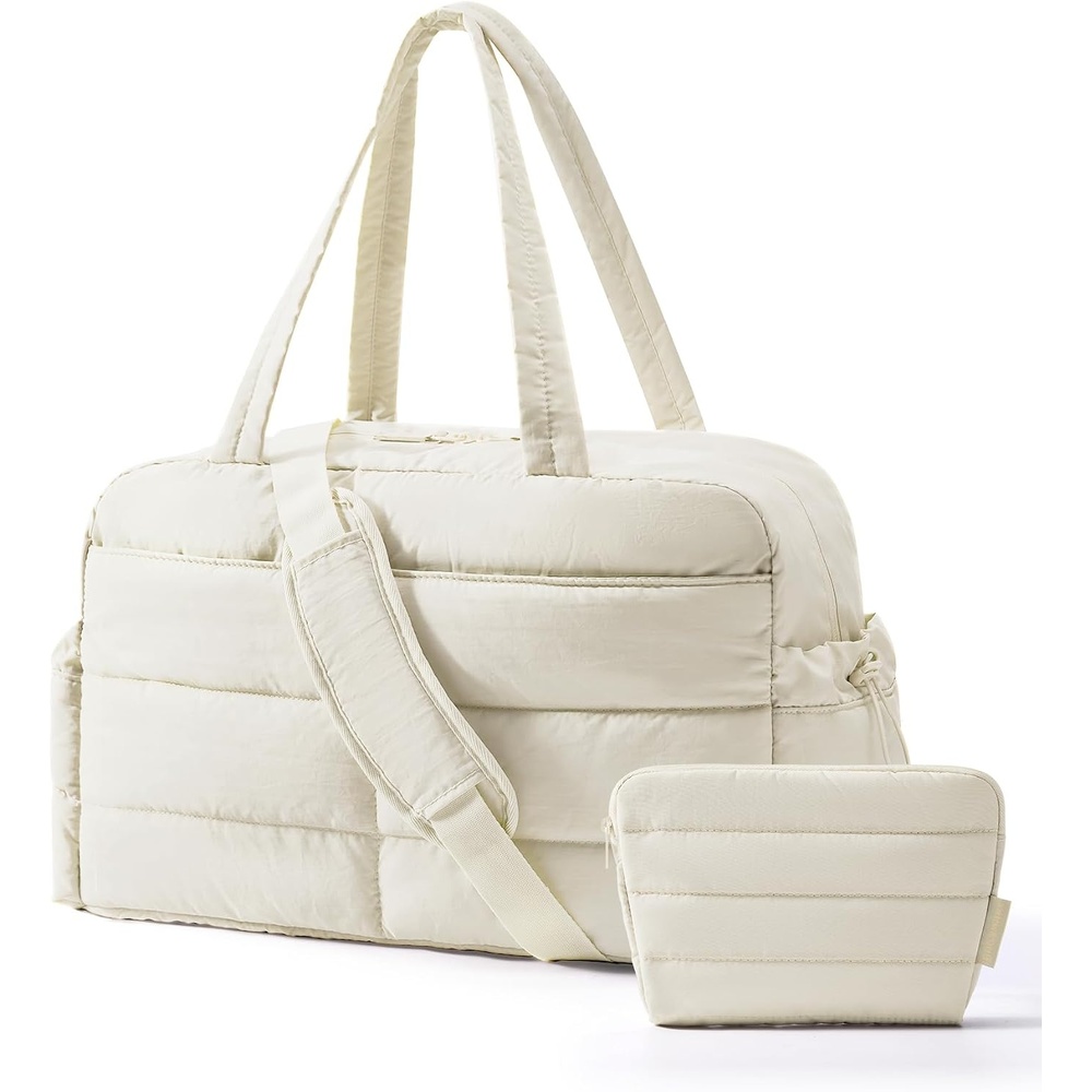 image:imageBAGSMART Gym Bag for Women 2PC Puffer Travel Duffle Bag Carry On Tote BagBeige
