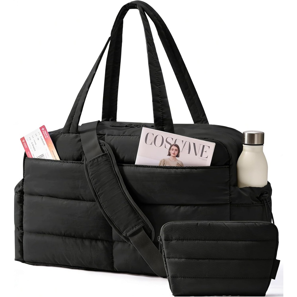 image:imageBAGSMART Gym Bag for Women 2PC Puffer Travel Duffle Bag Carry On Tote BagBlack