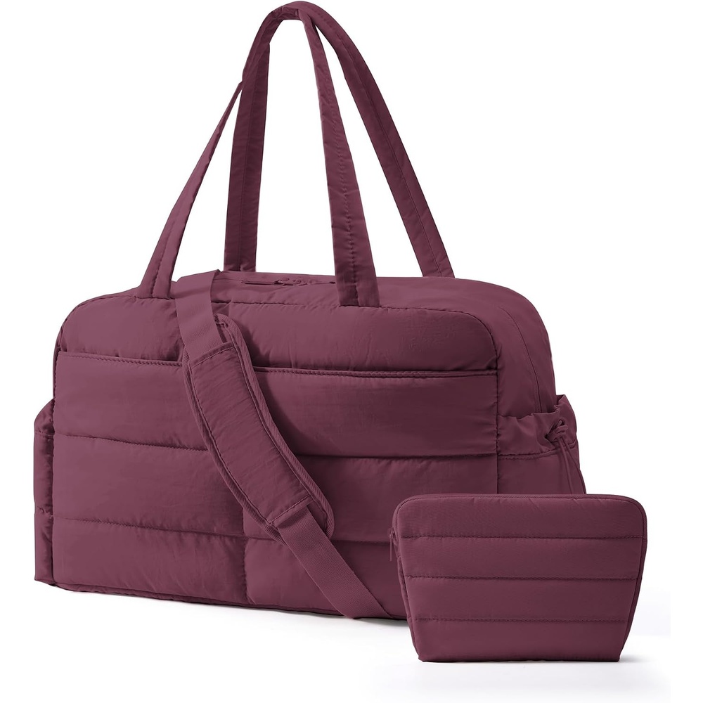 image:imageBAGSMART Gym Bag for Women 2PC Puffer Travel Duffle Bag Carry On Tote BagCherry Red