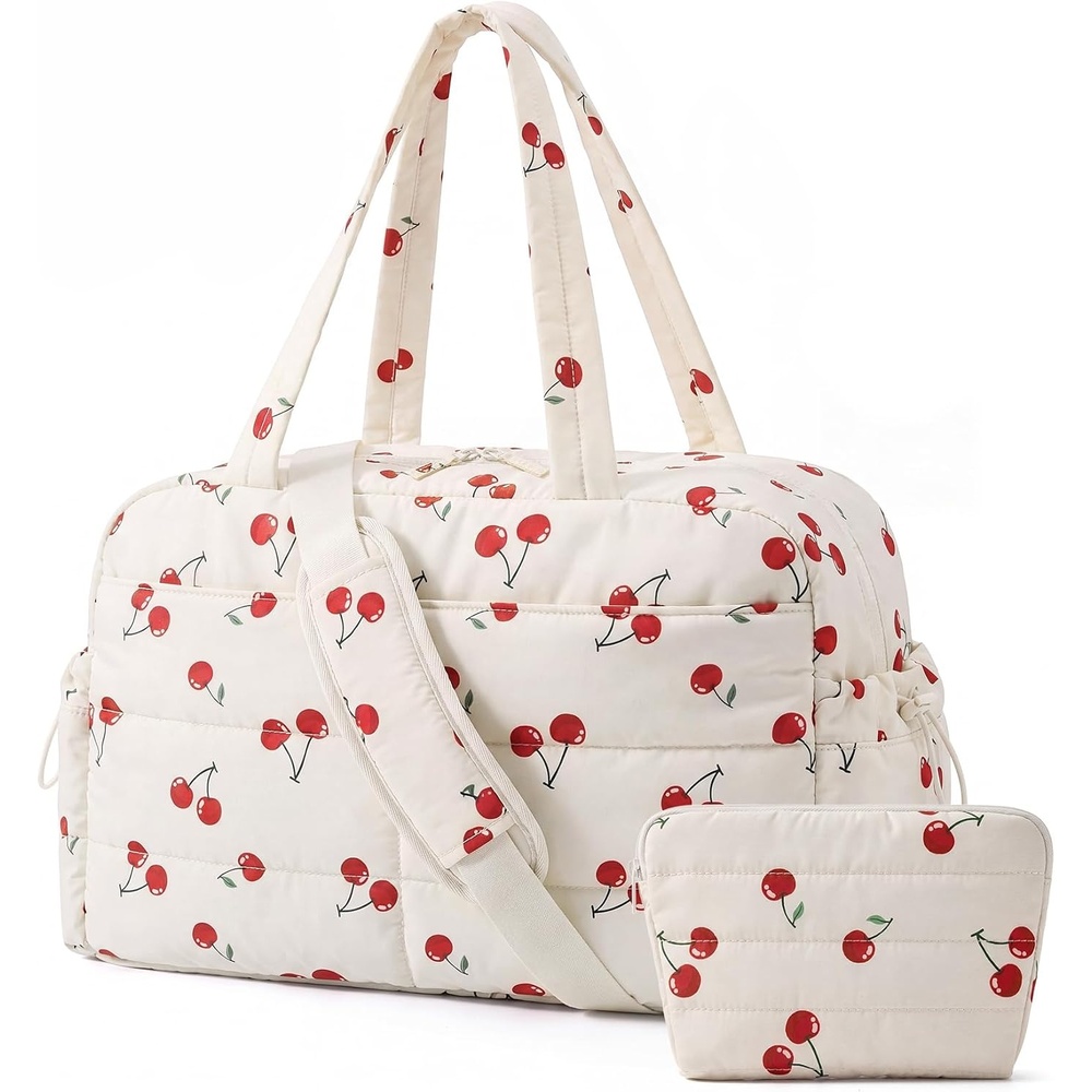 image:imageBAGSMART Gym Bag for Women 2PC Puffer Travel Duffle Bag Carry On Tote BagCherry print