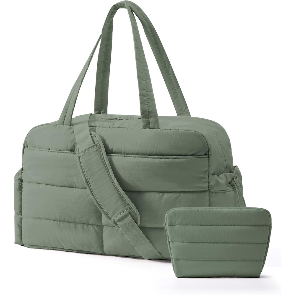 image:imageBAGSMART Gym Bag for Women 2PC Puffer Travel Duffle Bag Carry On Tote BagHaze Green
