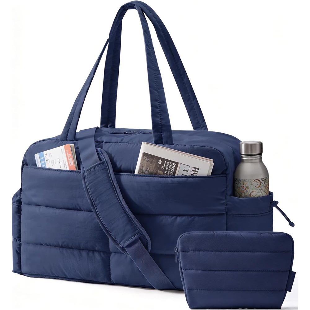 image:imageBAGSMART Gym Bag for Women 2PC Puffer Travel Duffle Bag Carry On Tote BagNavy Blue