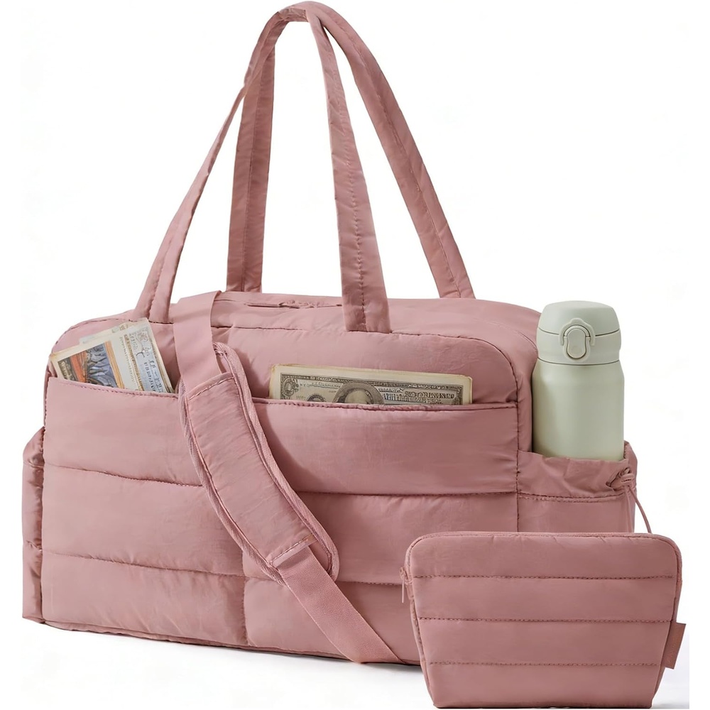 image:imageBAGSMART Gym Bag for Women 2PC Puffer Travel Duffle Bag Carry On Tote BagPink