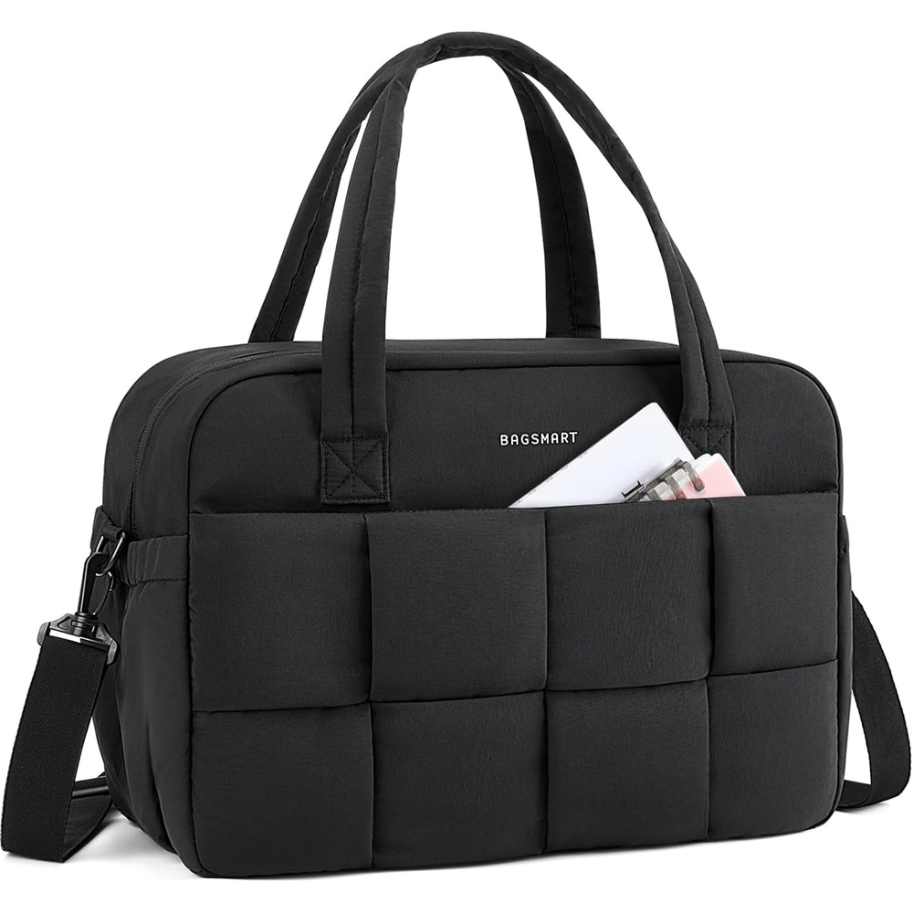 image:imageBAGSMART Gym Bag for Women Personal Item Puffer Duffle Bag Weekender Overnight Carry On Tote Handag for TravelBlack