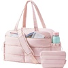 BAGSMART Gym Bag for Women, 2-PC Puffer Travel Duffle Bag Carry On Tote Bag(Baby Pink)