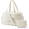 BAGSMART Gym Bag for Women, 2-PC Puffer Travel Duffle Bag Carry On Tote Bag(Beige)