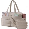 BAGSMART Gym Bag for Women, 2-PC Puffer Travel Duffle Bag Carry On Tote Bag(Camel)