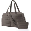 BAGSMART Gym Bag for Women, 2-PC Puffer Travel Duffle Bag Carry On Tote Bag(Charcoal Grey)