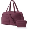 BAGSMART Gym Bag for Women, 2-PC Puffer Travel Duffle Bag Carry On Tote Bag(Cherry Red)