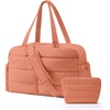 BAGSMART Gym Bag for Women, 2-PC Puffer Travel Duffle Bag Carry On Tote Bag(Clay Pink)