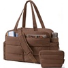 BAGSMART Gym Bag for Women, 2-PC Puffer Travel Duffle Bag Carry On Tote Bag(Coffee Brown)