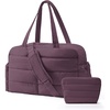 BAGSMART Gym Bag for Women, 2-PC Puffer Travel Duffle Bag Carry On Tote Bag(Crimson Purple)