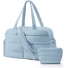 BAGSMART Gym Bag for Women, 2-PC Puffer Travel Duffle Bag Carry On Tote Bag(Dawn Blue)
