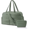 BAGSMART Gym Bag for Women, 2-PC Puffer Travel Duffle Bag Carry On Tote Bag(Haze Green)