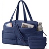 BAGSMART Gym Bag for Women, 2-PC Puffer Travel Duffle Bag Carry On Tote Bag(Navy Blue)