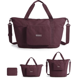 BAGSMART Foldable Travel Bag, 37L Expandable Personal Item Bag, Black(Cherry Red)