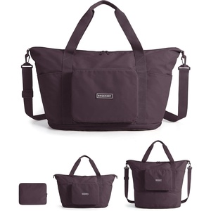 BAGSMART Foldable Travel Bag, 37L Expandable Personal Item Bag, Black(Grape)
