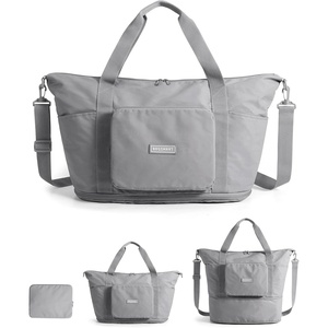 BAGSMART Foldable Travel Bag, 37L Expandable Personal Item Bag, Black(Grey)
