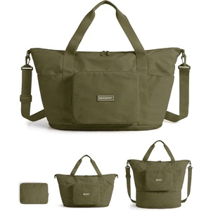 BAGSMART Foldable Travel Bag, 37L Expandable Personal Item Bag, Black(Kelp green)