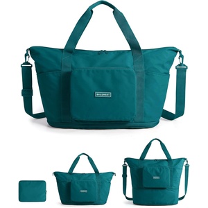 BAGSMART Foldable Travel Bag, 37L Expandable Personal Item Bag, Black(Teal)