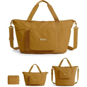 BAGSMART Foldable Travel Bag, 37L Expandable Personal Item Bag, Black(Yellow Brownstone)