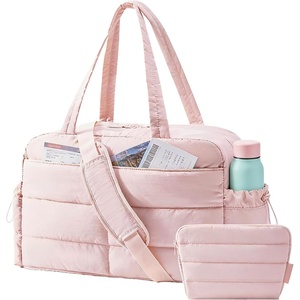BAGSMART Gym Bag for Women, 2-PC Puffer Travel Duffle Bag Carry On Tote Bag(Baby Pink)