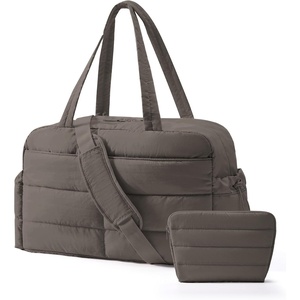 BAGSMART Gym Bag for Women, 2-PC Puffer Travel Duffle Bag Carry On Tote Bag(Charcoal Grey)