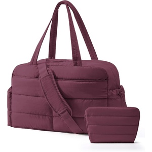 BAGSMART Gym Bag for Women, 2-PC Puffer Travel Duffle Bag Carry On Tote Bag(Cherry Red)