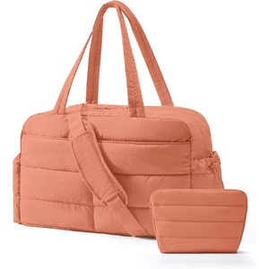 BAGSMART Gym Bag for Women, 2-PC Puffer Travel Duffle Bag Carry On Tote Bag(Clay Pink)