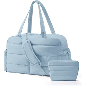 BAGSMART Gym Bag for Women, 2-PC Puffer Travel Duffle Bag Carry On Tote Bag(Dawn Blue)