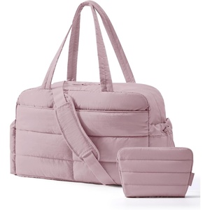 BAGSMART Gym Bag for Women, 2-PC Puffer Travel Duffle Bag Carry On Tote Bag(Misty Purple)