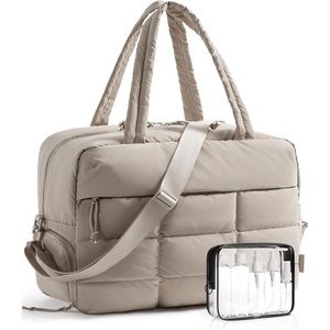 BAGSMART Gym Bag for Women, Carry on Travel Duffel Bag, Water-resistant Weekender with Shoe Compartment for Gym Travel Work, Desert, Medium(Khaki)
