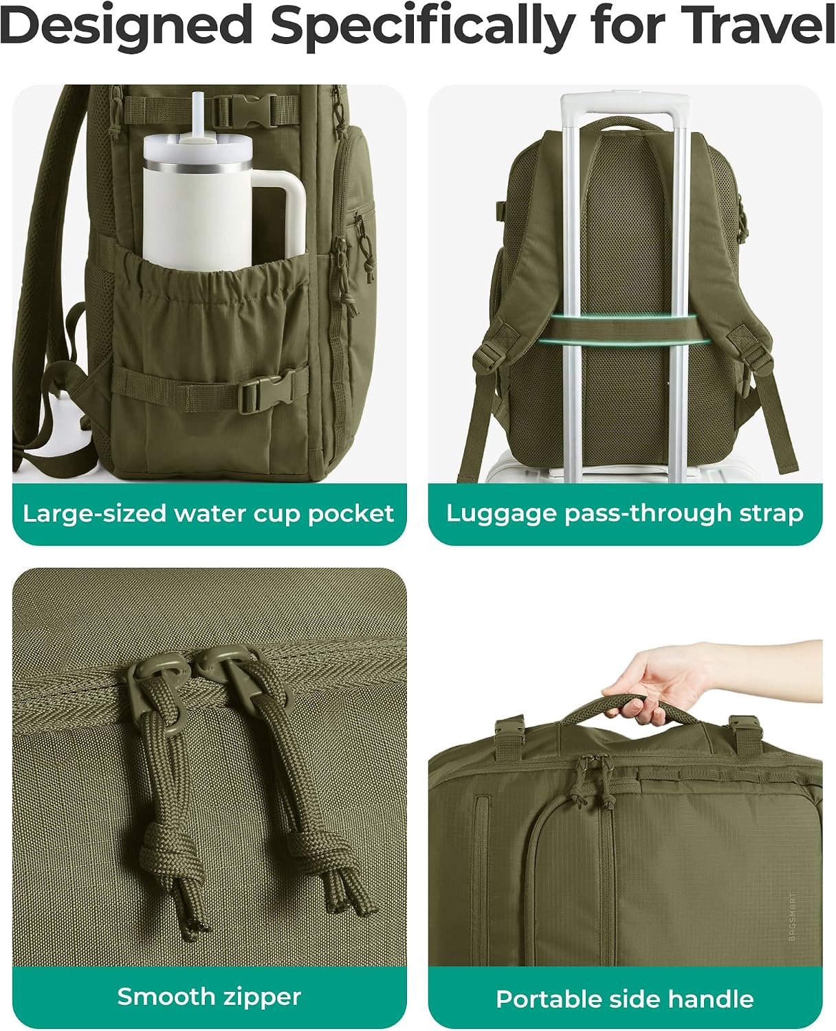 image:imageBAGSMART 173 inch Laptop Travel Backpack for Women amp Men Navy BlueOlive Green