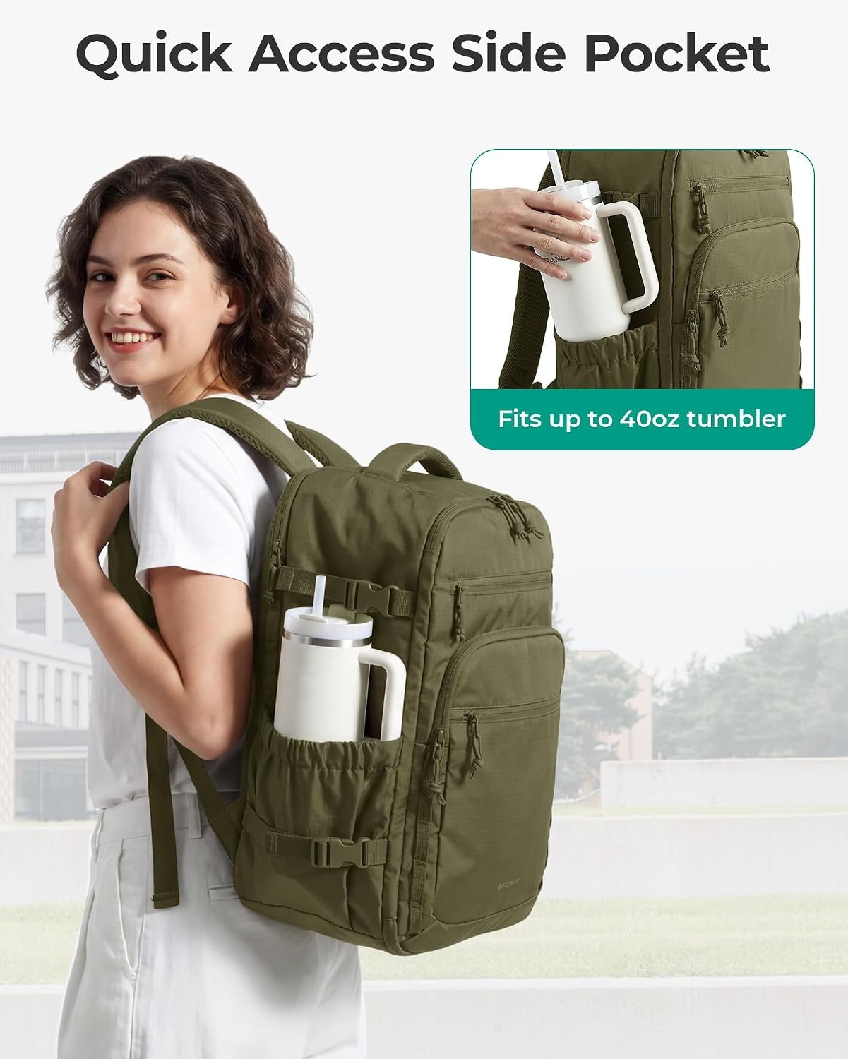 image:imageBAGSMART 173 inch Laptop Travel Backpack for Women amp Men Navy BlueOlive Green
