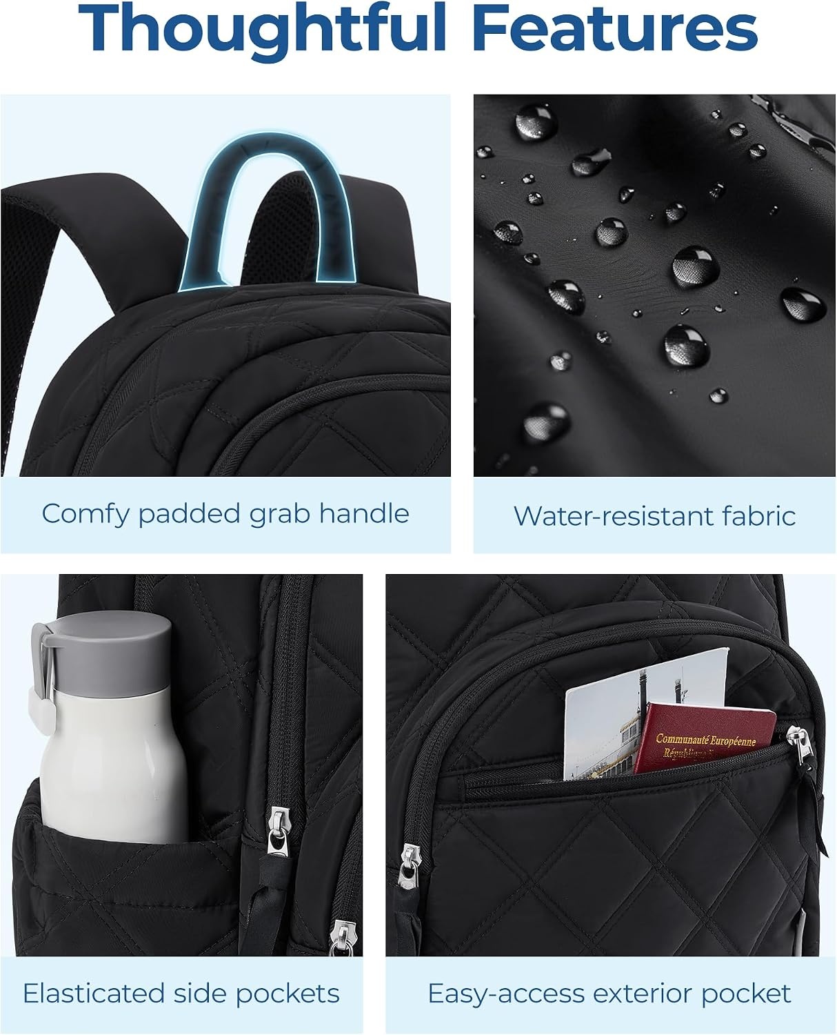 image:imageBAGSMART College Laptop BackpackCute Travel Backpack for WomenQuilted Computer Bookbag02black