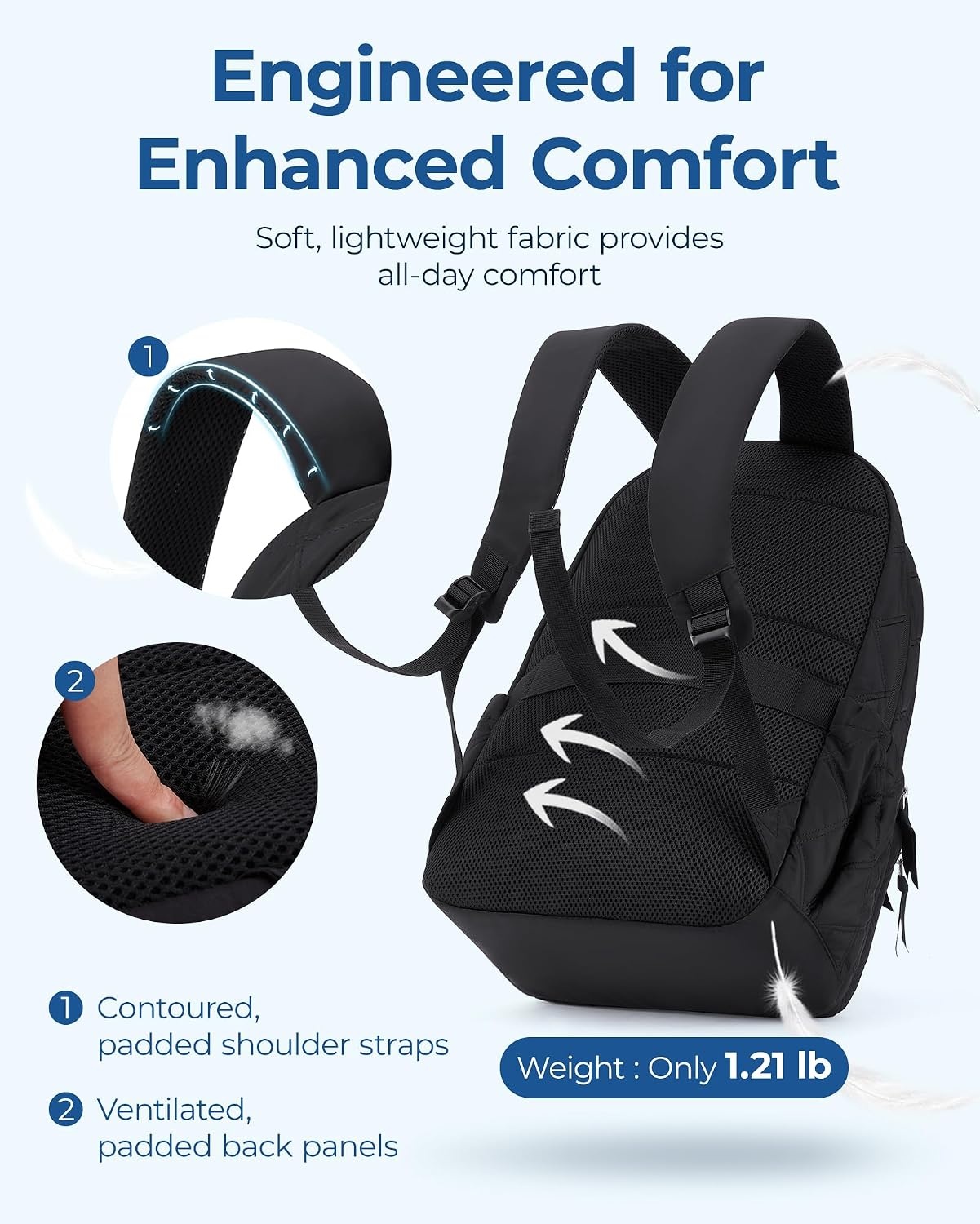 image:imageBAGSMART College Laptop BackpackCute Travel Backpack for WomenQuilted Computer Bookbag02black