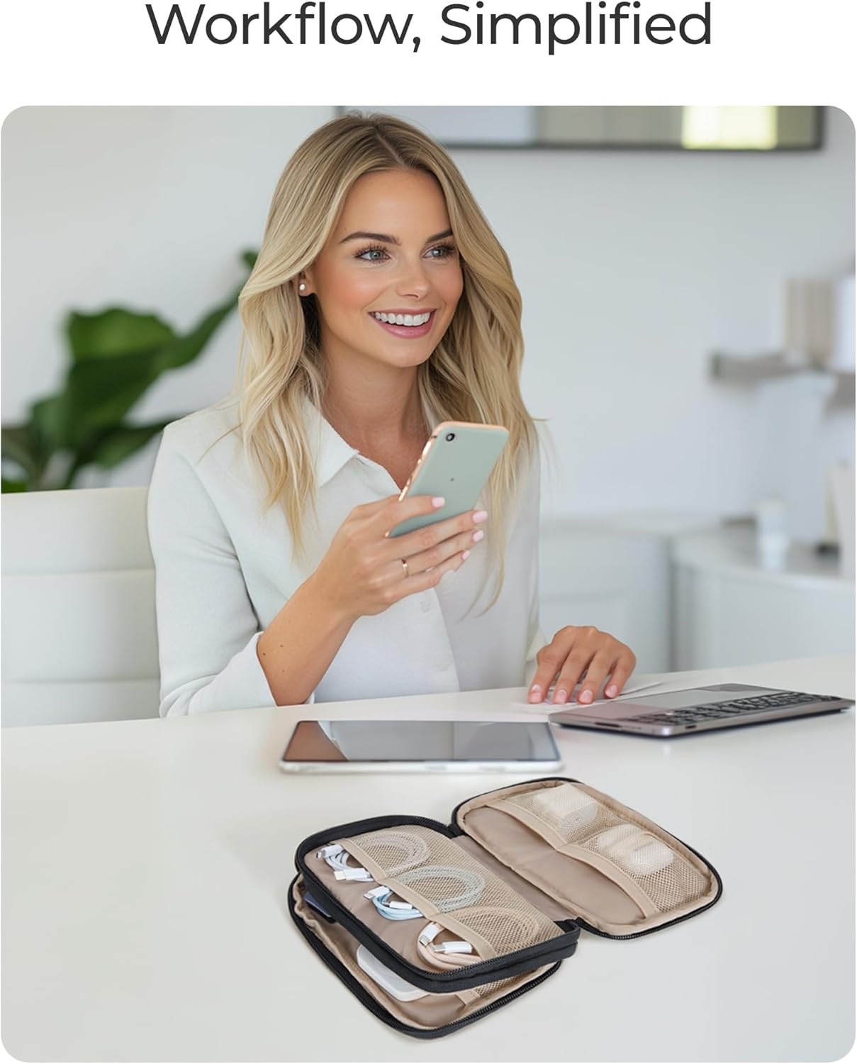 image:imageBAGSMART Electronics Organizer Travel Case for Cords Chargers Phones PinkBlack