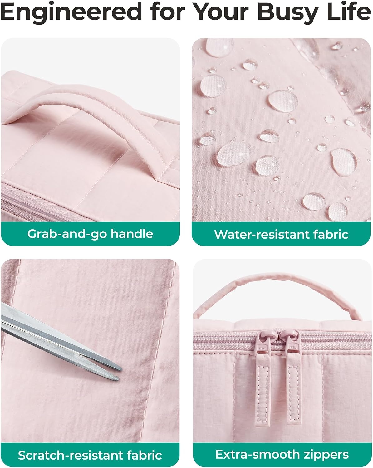 image:imageBAGSMART Makeup Bag Cosmetic Bag Travel Makeup BagWaterresistent Makeup Bags for Women Portable Pouch Open Flat Make Up Organizer Bag for Toiletries Brushes Pink08Checkred Khaki
