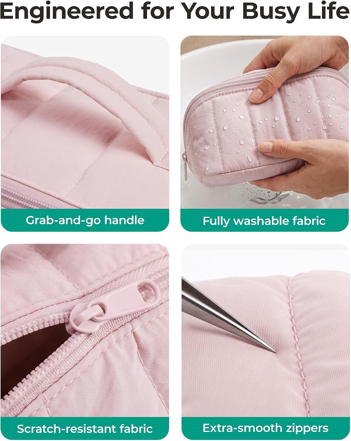 image:imageBAGSMART Makeup Bag Cosmetic Bag Travel Makeup BagWaterresistent Makeup Bags for Women Portable Pouch Open Flat Make Up Organizer Bag for Toiletries Brushes Pink05Greige
